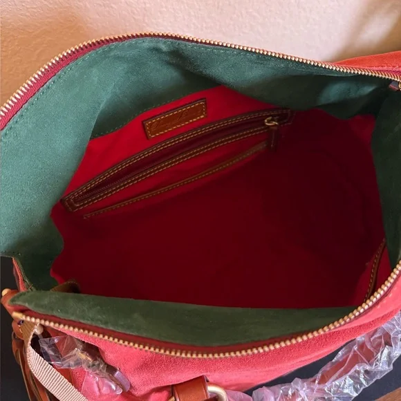 Dooney & Bourke Tomato Red Suede Leather Florentine Satchel - Picture 7 of 12